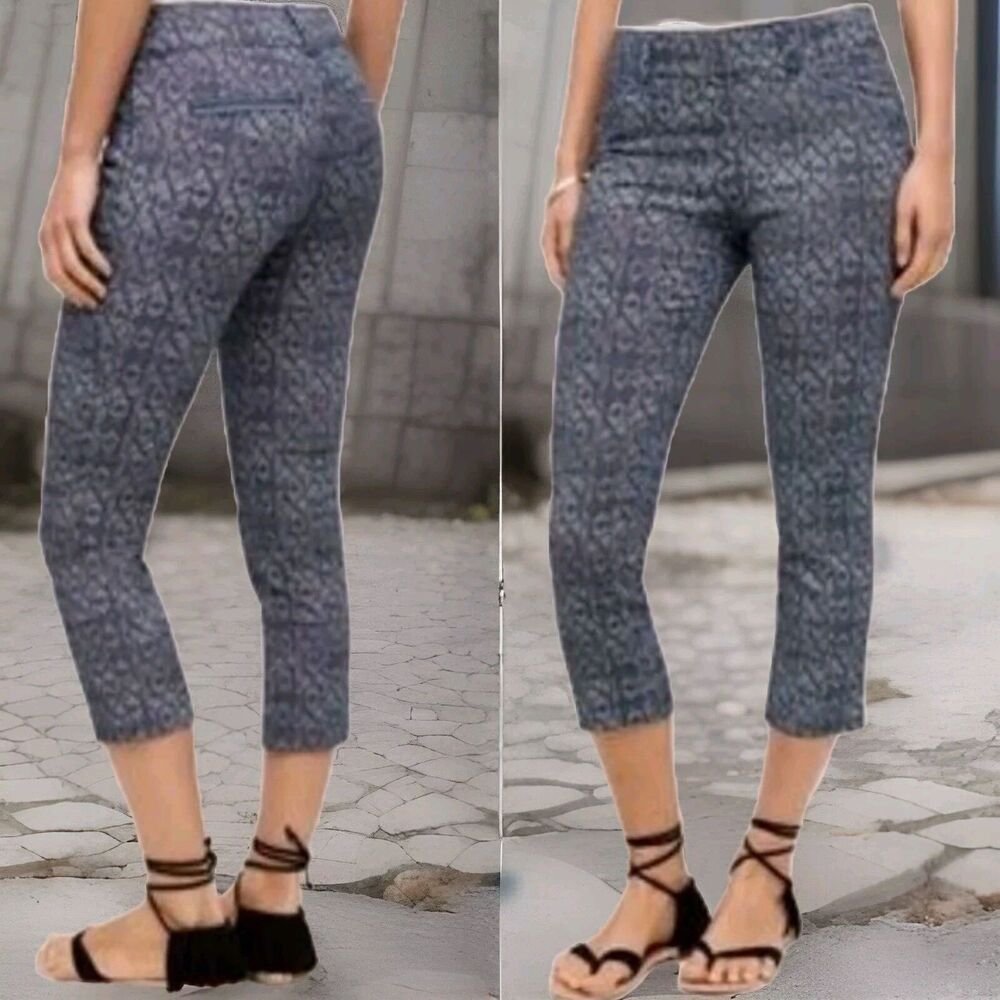 Cartonnier By Anthropologie Blue Printed Mid Rise Cigarette Pants, 6